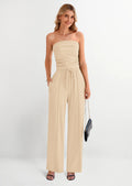 2 Piece Sets Casual Ribbed Knit Crop Tube Top Wide Leg Pants Lounge Set