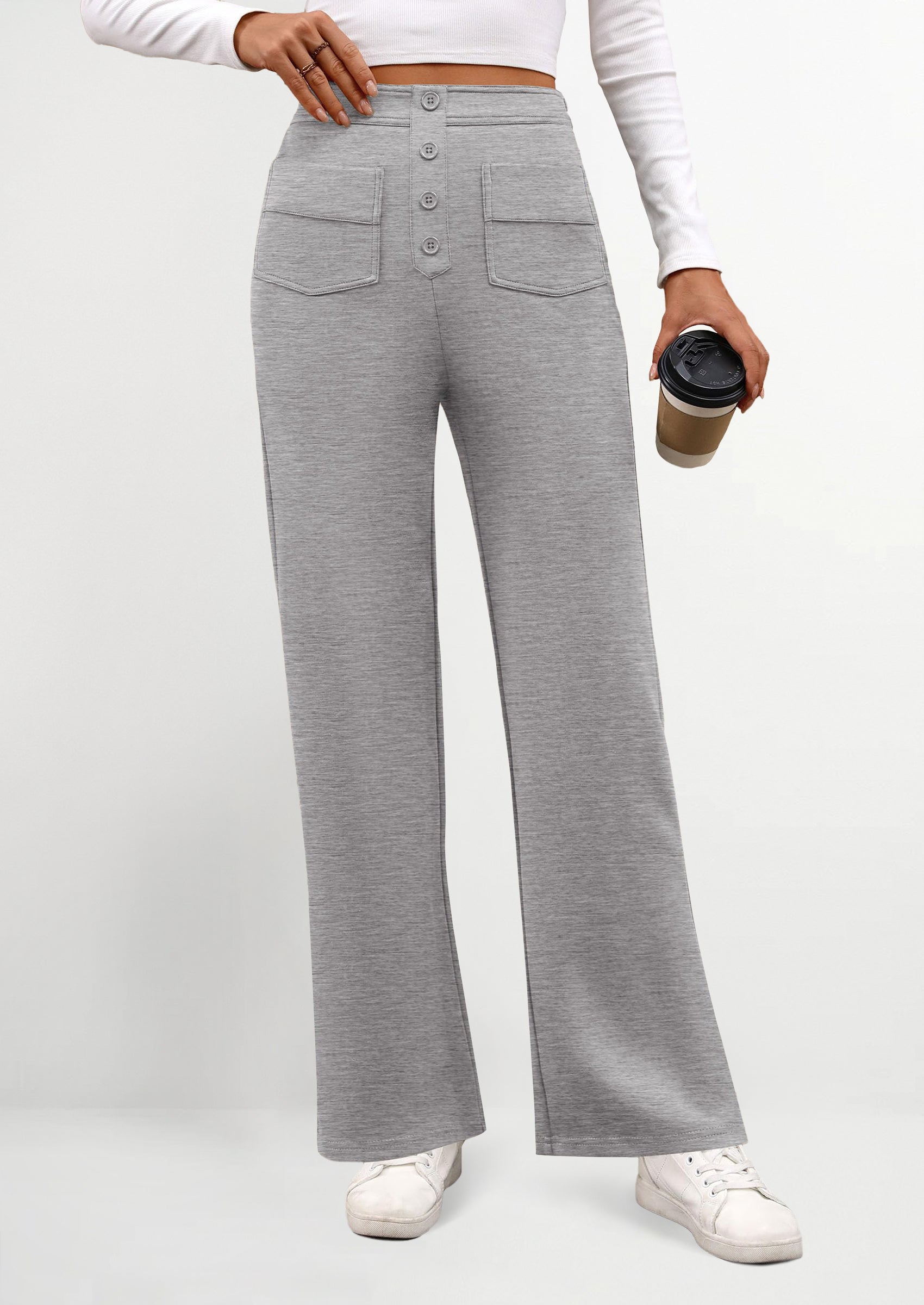 Women's Dressy Casual Dress Pants Straight Leg High Elastic Waisted Stretch Trouser Slacks