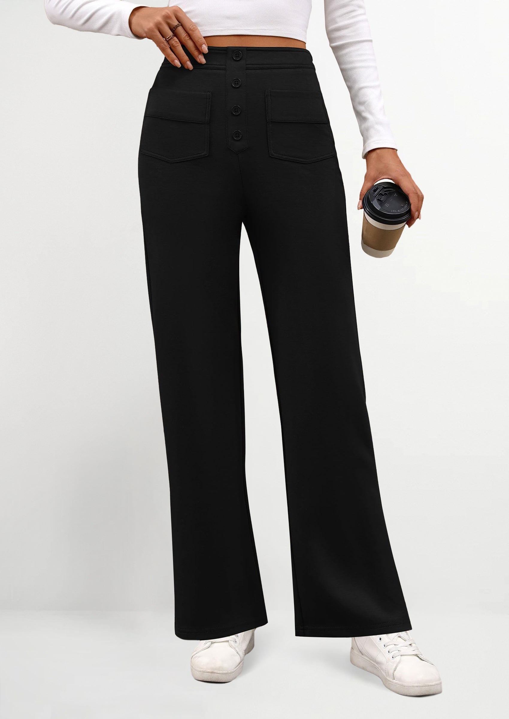 Women's Dressy Casual Dress Pants Straight Leg High Elastic Waisted Stretch Trouser Slacks