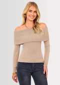 Women's Fall Off Shoulder Sweaters Y2K Long Sleeve Ribbed Knit Fitted Pullover Winter Date Night Tops Blouse