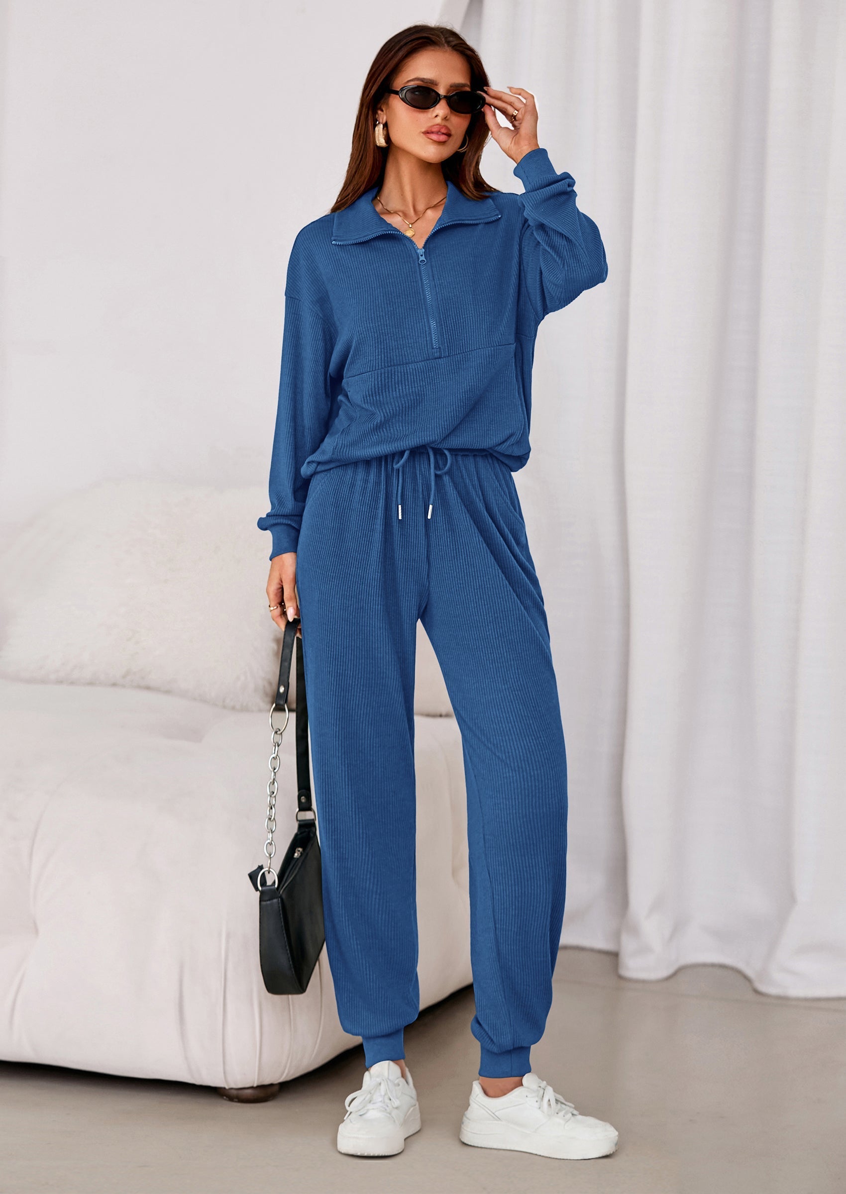 Women's Fall 2 Piece Lounge Sets Zip Up Sweatshirt Jogger Pants Sweat Track Suits Travel Outfit Winter Clothing