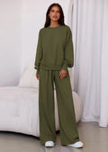 Womens 2 Piece Sets Long Sleeve Sweatshirt Wide Leg Pants Loose Matching Lounge Set Trendy Fall Outfits