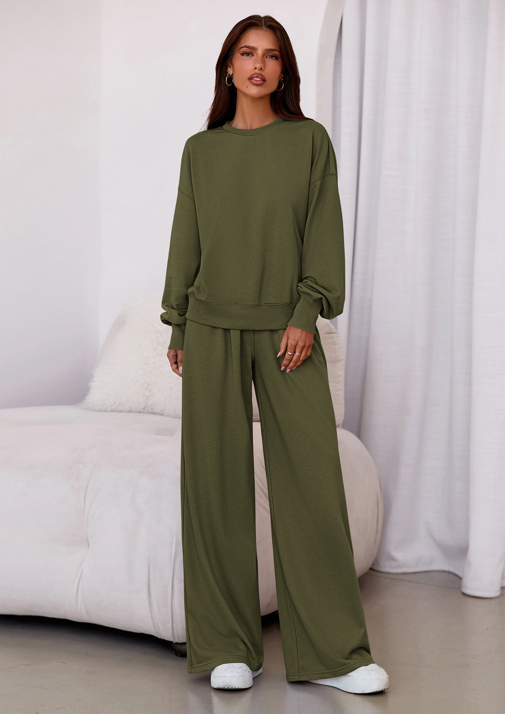 Womens 2 Piece Sets Long Sleeve Sweatshirt Wide Leg Pants Loose Matching Lounge Set Trendy Fall Outfits