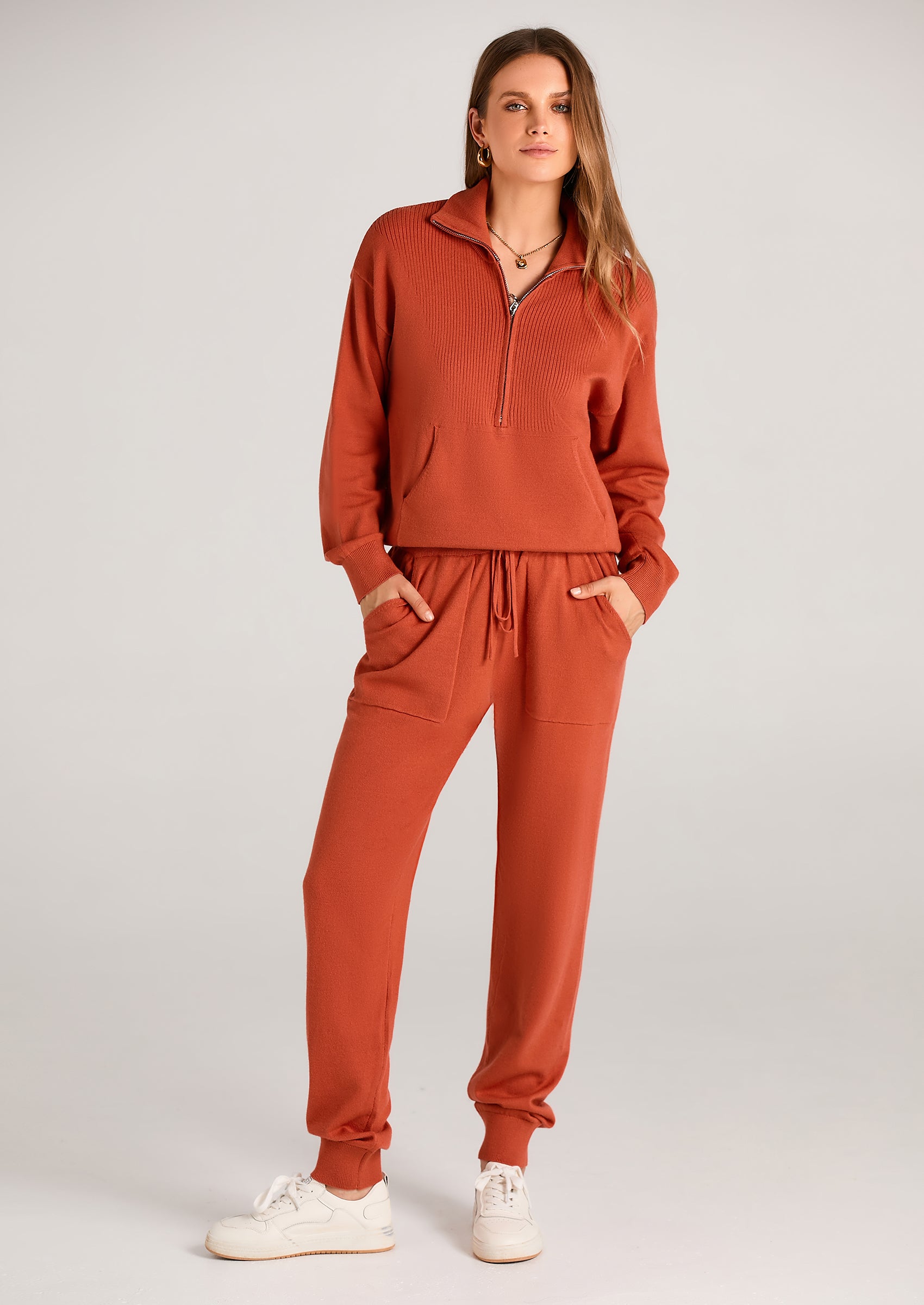 Women's 2 Piece Sweater Set Pullover Zip Up Sweatshirt Jogger Sweatpants Tracksuit Casual Outfit
