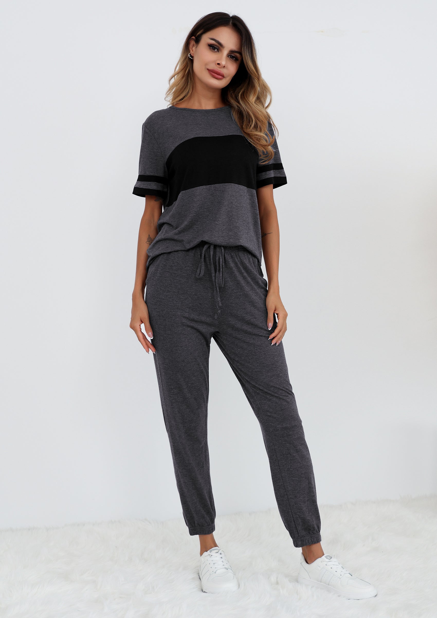 Women's Two Piece Lounge Sets Spring Summer Jogger Pants Vacation Outfits Travel Airplane Matching Clothes