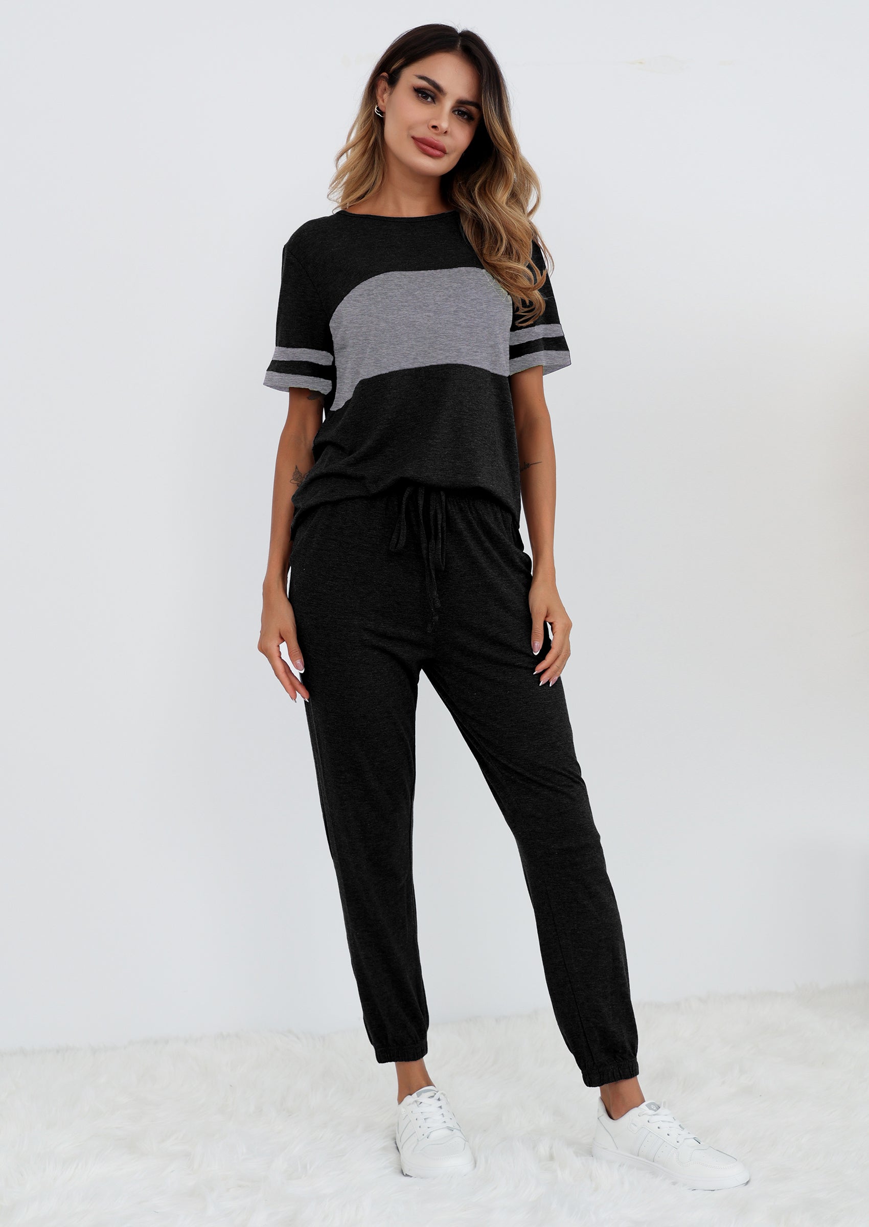 Women's Two Piece Lounge Sets Spring Summer Jogger Pants Vacation Outfits Travel Airplane Matching Clothes