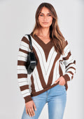 Women's Fashion Long Sleeve Striped Color Block Knitted Sweater Crew Neck Loose Pullover Jumper Tops
