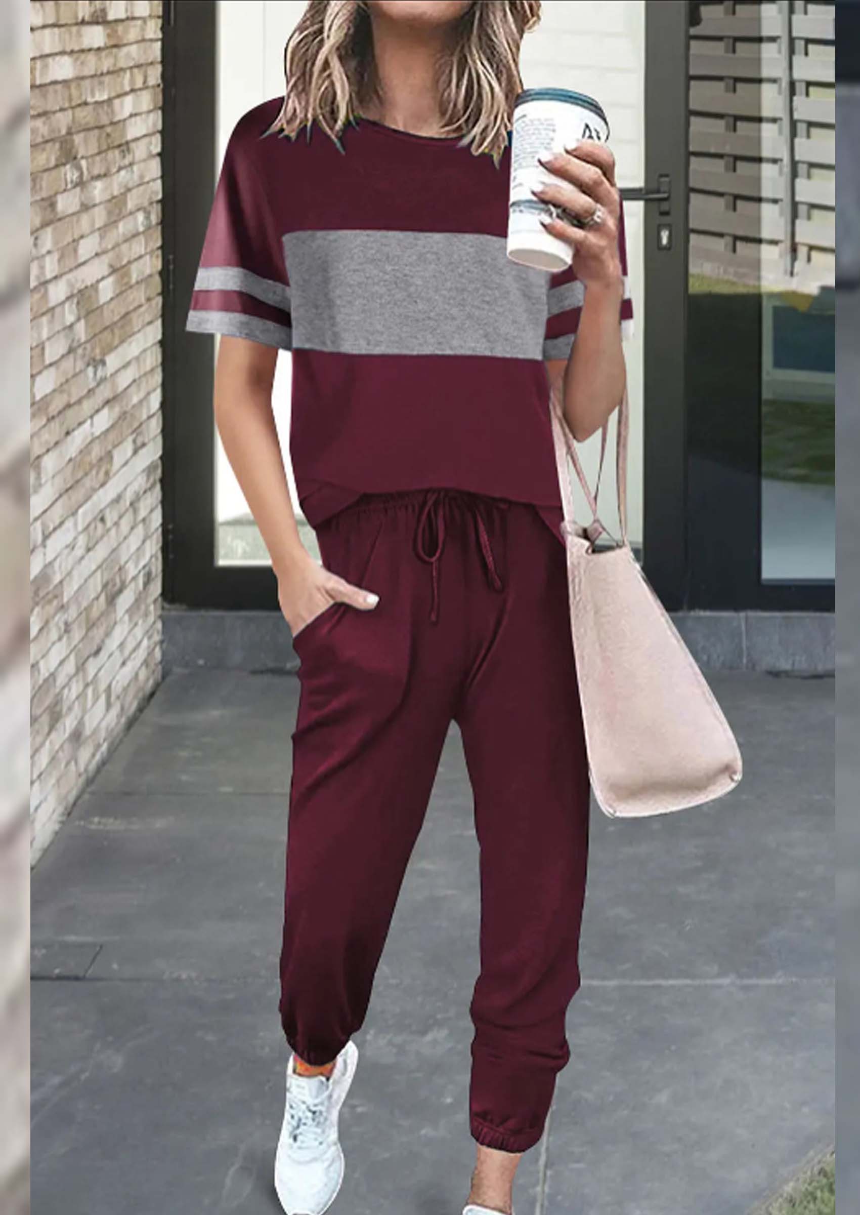 Women's Two Piece Lounge Sets Spring Summer Jogger Pants Vacation Outfits Travel Airplane Matching Clothes