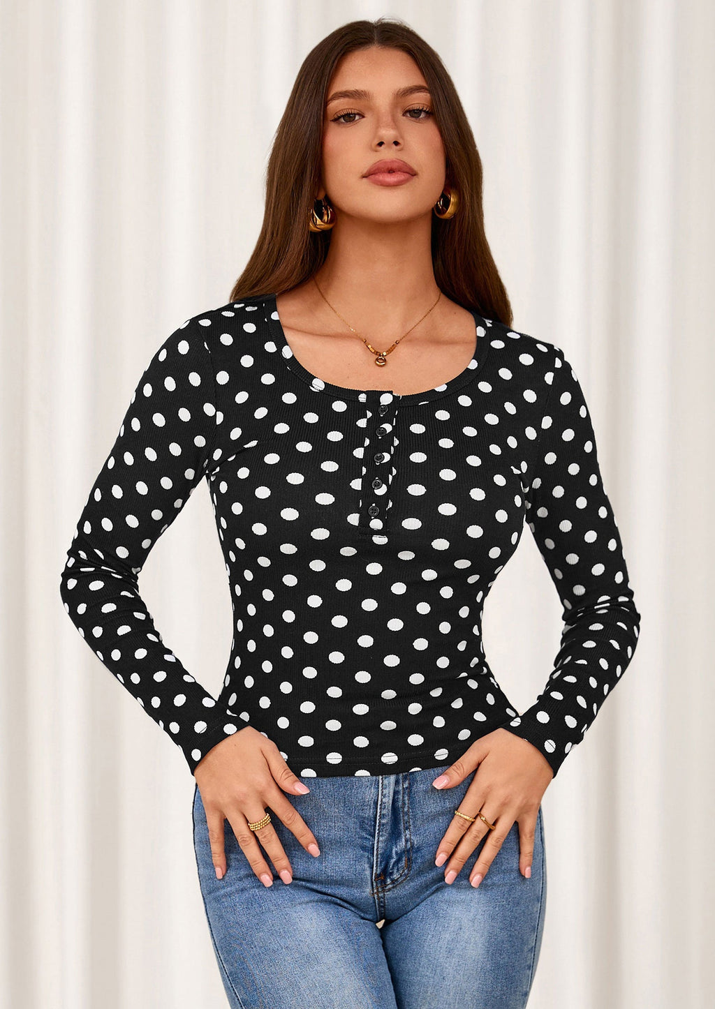 Women's Fall Long Sleeve Henley T Shirts Button Ribbed Knit Slim Fit Basic Tops Blouse Casual Outfits