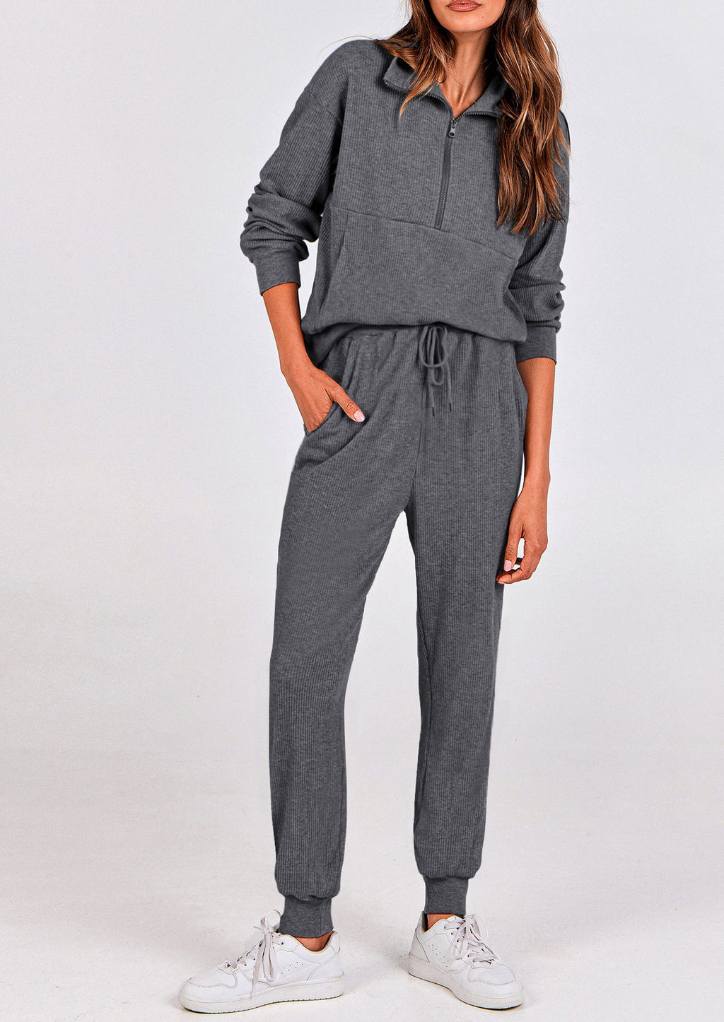Women's Fall 2 Piece Lounge Sets Zip Up Sweatshirt Jogger Pants Sweat Track Suits Travel Outfit Winter Clothing