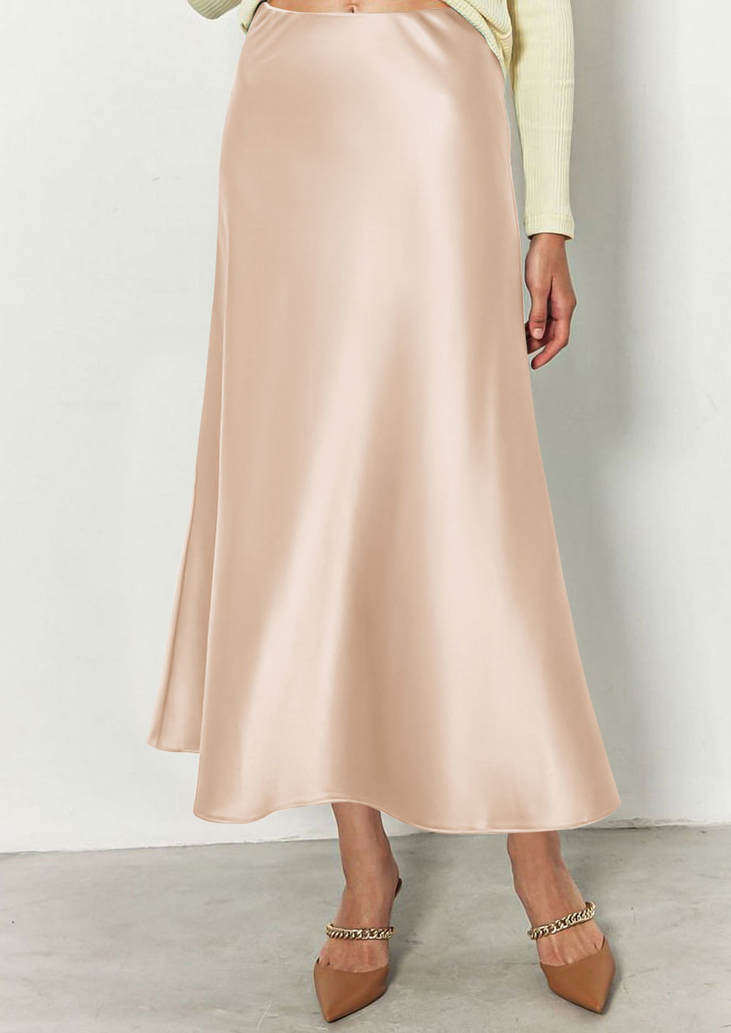 Women's Satin Skirts Dressy Casual Fall High Waisted Cocktail Wedding Flowy Elegant A Line Midi Skirt