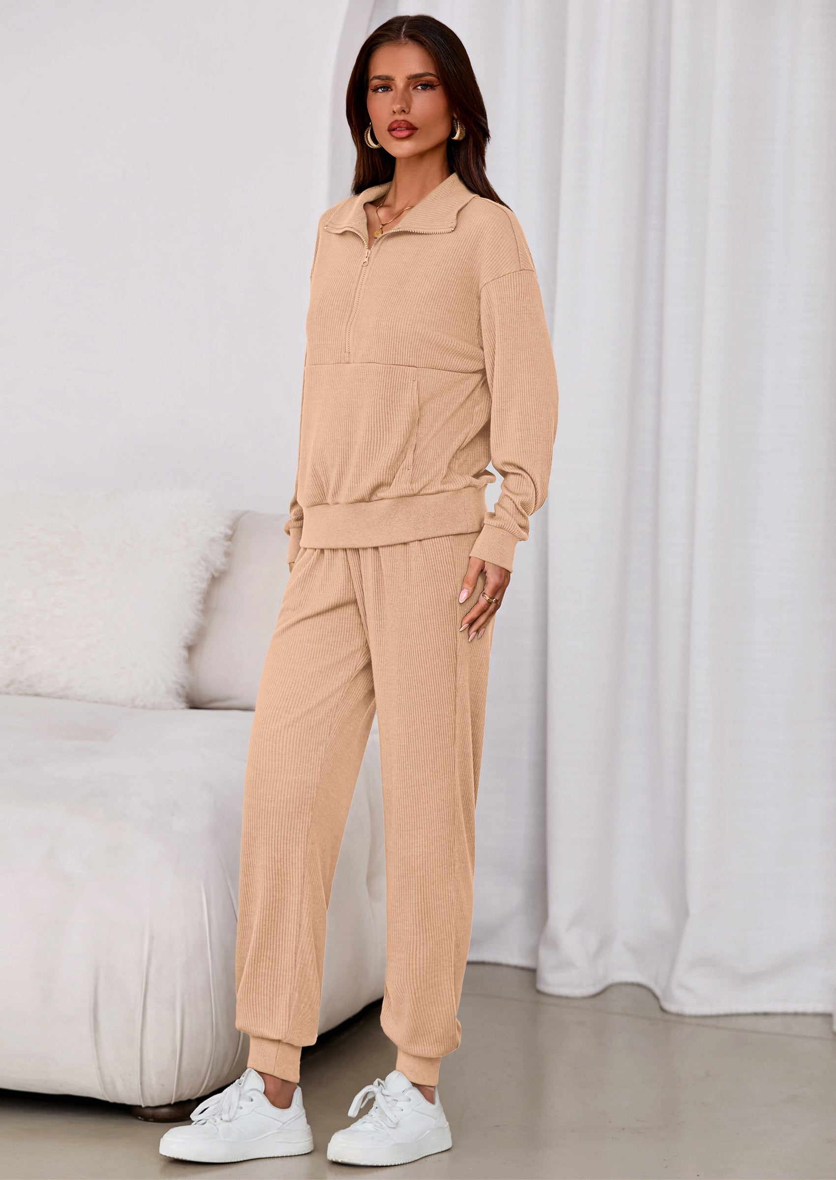 Women's Fall 2 Piece Lounge Sets Zip Up Sweatshirt Jogger Pants Sweat Track Suits Travel Outfit Winter Clothing