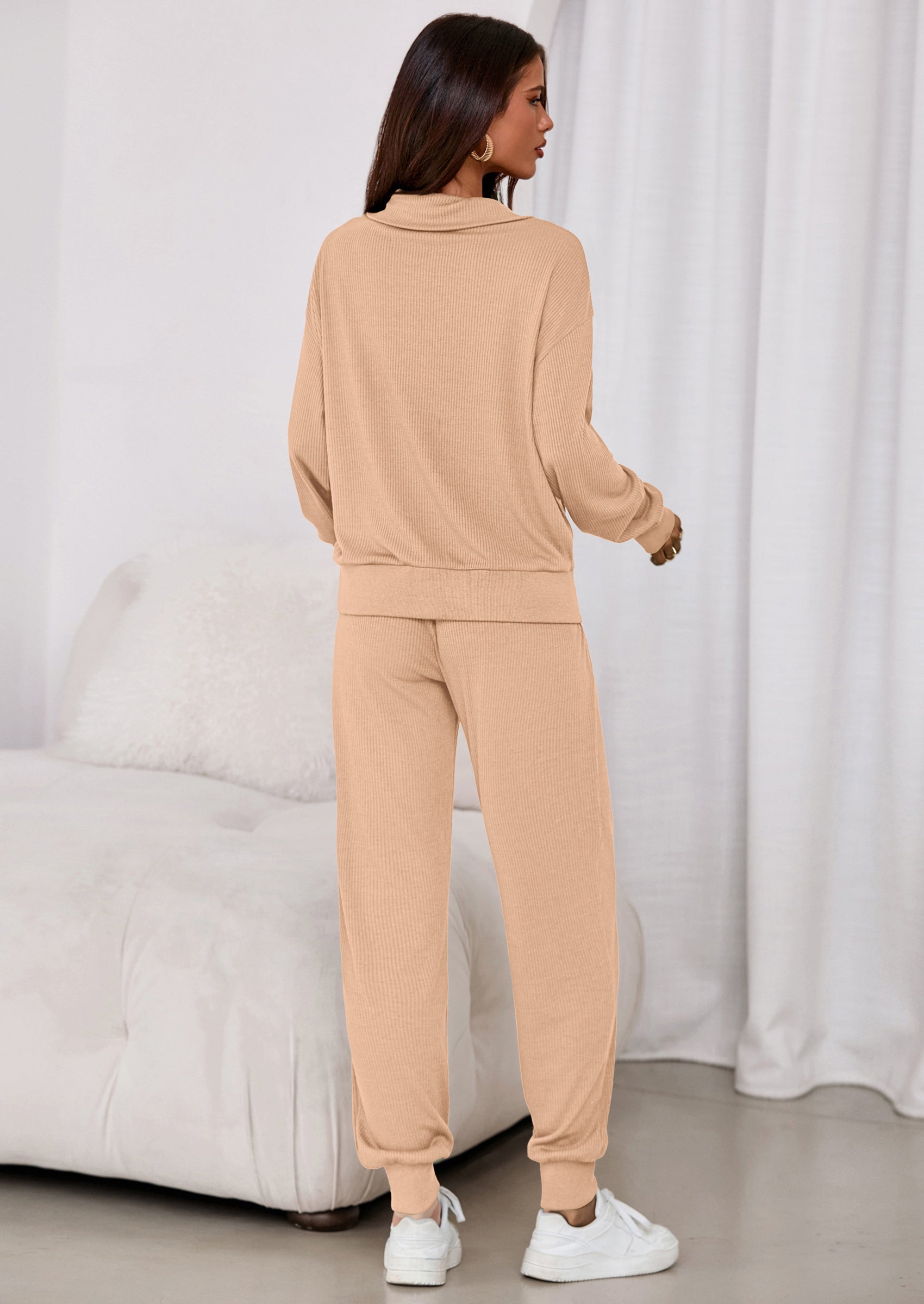 Women's Fall 2 Piece Lounge Sets Zip Up Sweatshirt Jogger Pants Sweat Track Suits Travel Outfit Winter Clothing