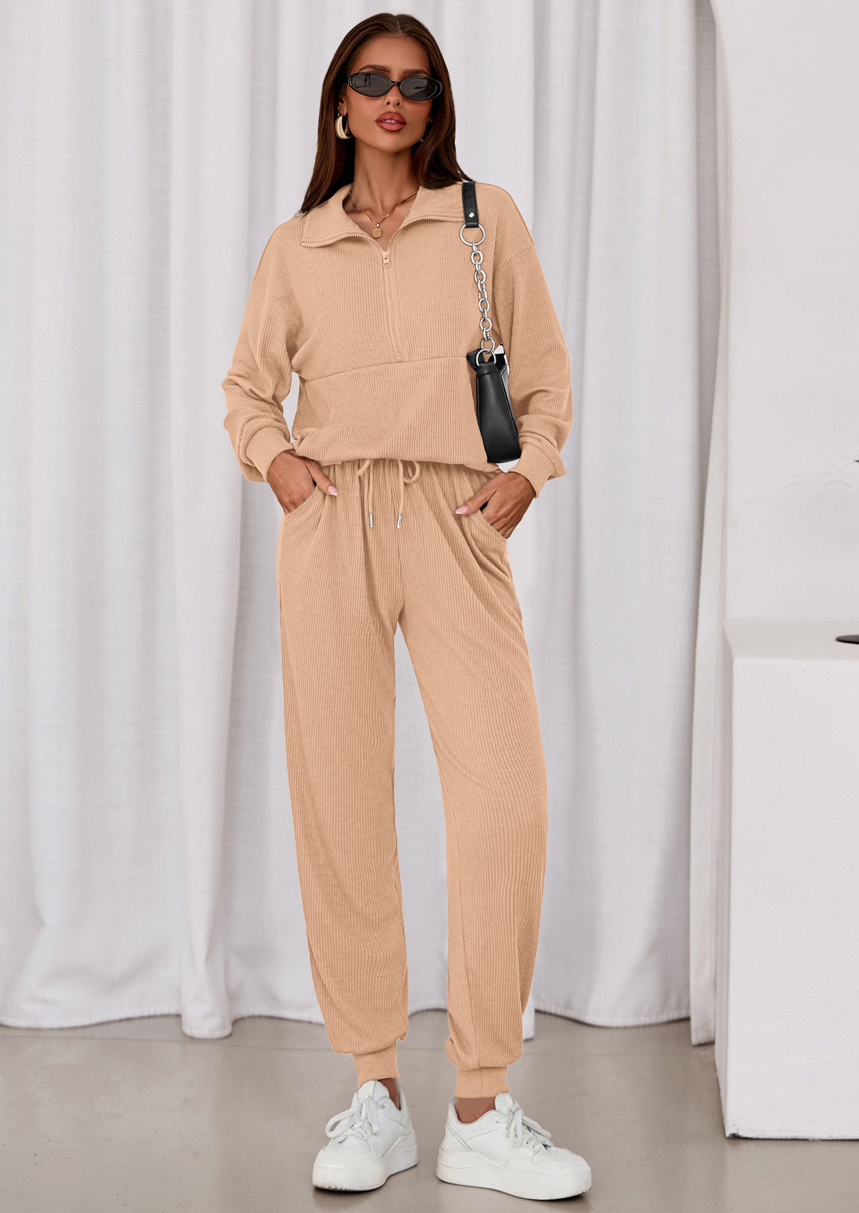 Women's Fall 2 Piece Lounge Sets Zip Up Sweatshirt Jogger Pants Sweat Track Suits Travel Outfit Winter Clothing
