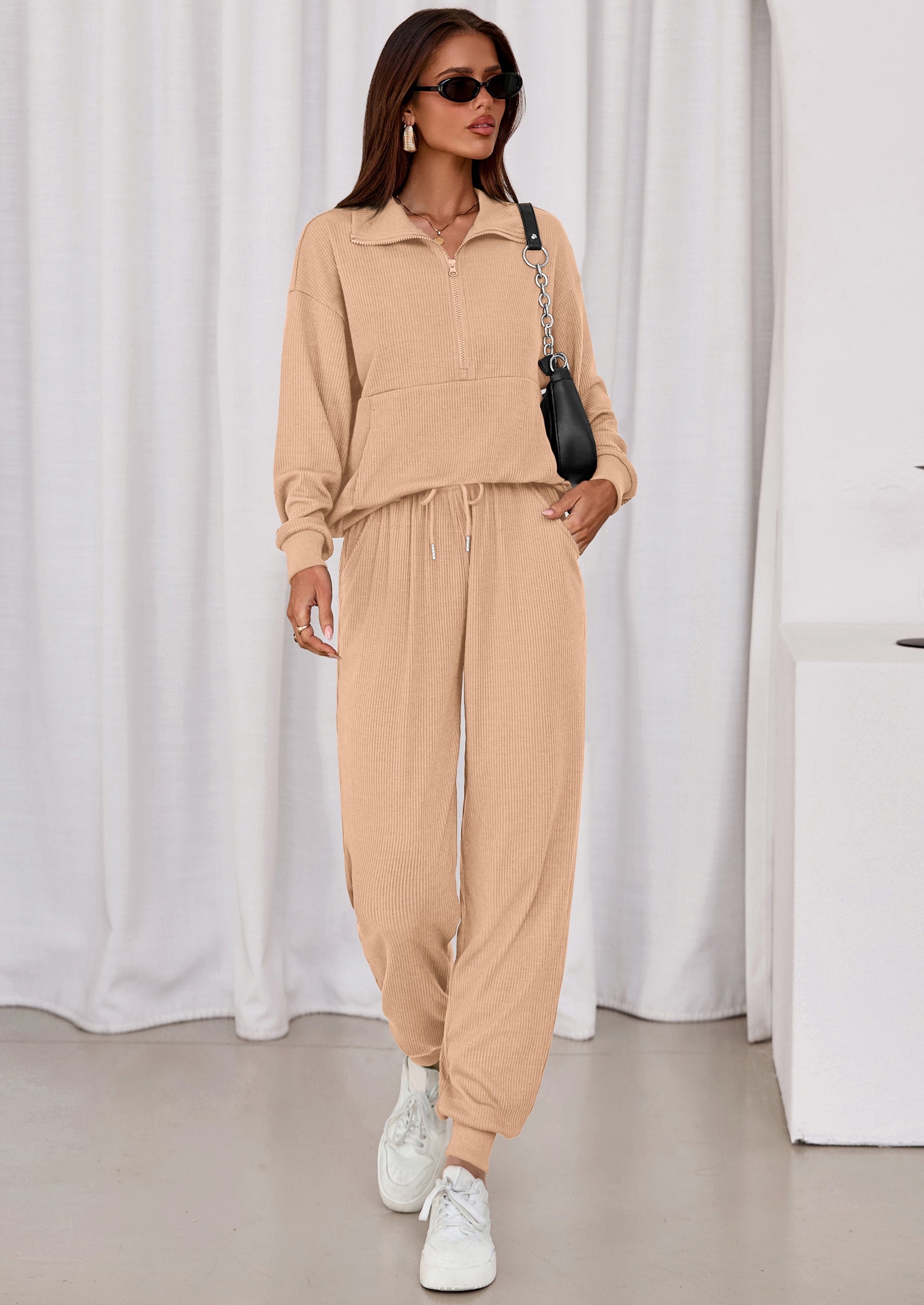 Women's Fall 2 Piece Lounge Sets Zip Up Sweatshirt Jogger Pants Sweat Track Suits Travel Outfit Winter Clothing