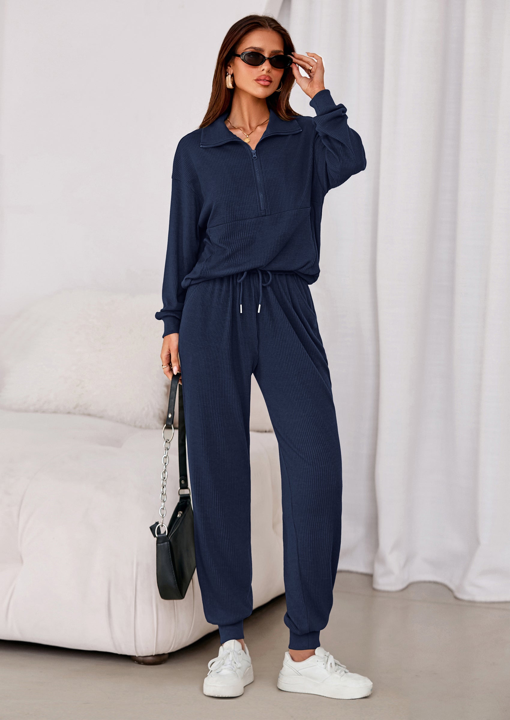 Women's Fall 2 Piece Lounge Sets Zip Up Sweatshirt Jogger Pants Sweat Track Suits Travel Outfit Winter Clothing