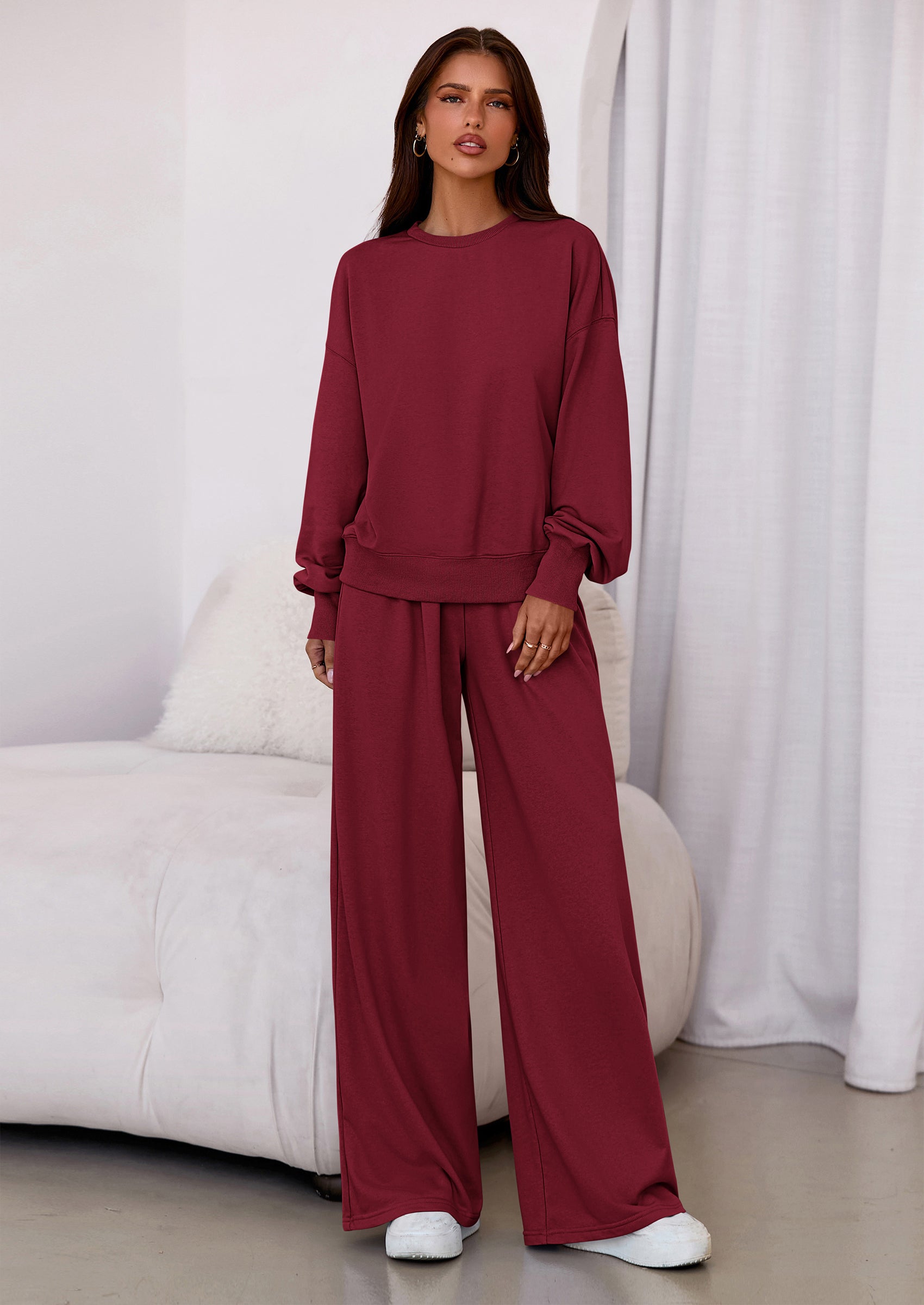 Womens 2 Piece Sets Long Sleeve Sweatshirt Wide Leg Pants Loose Matching Lounge Set Trendy Fall Outfits