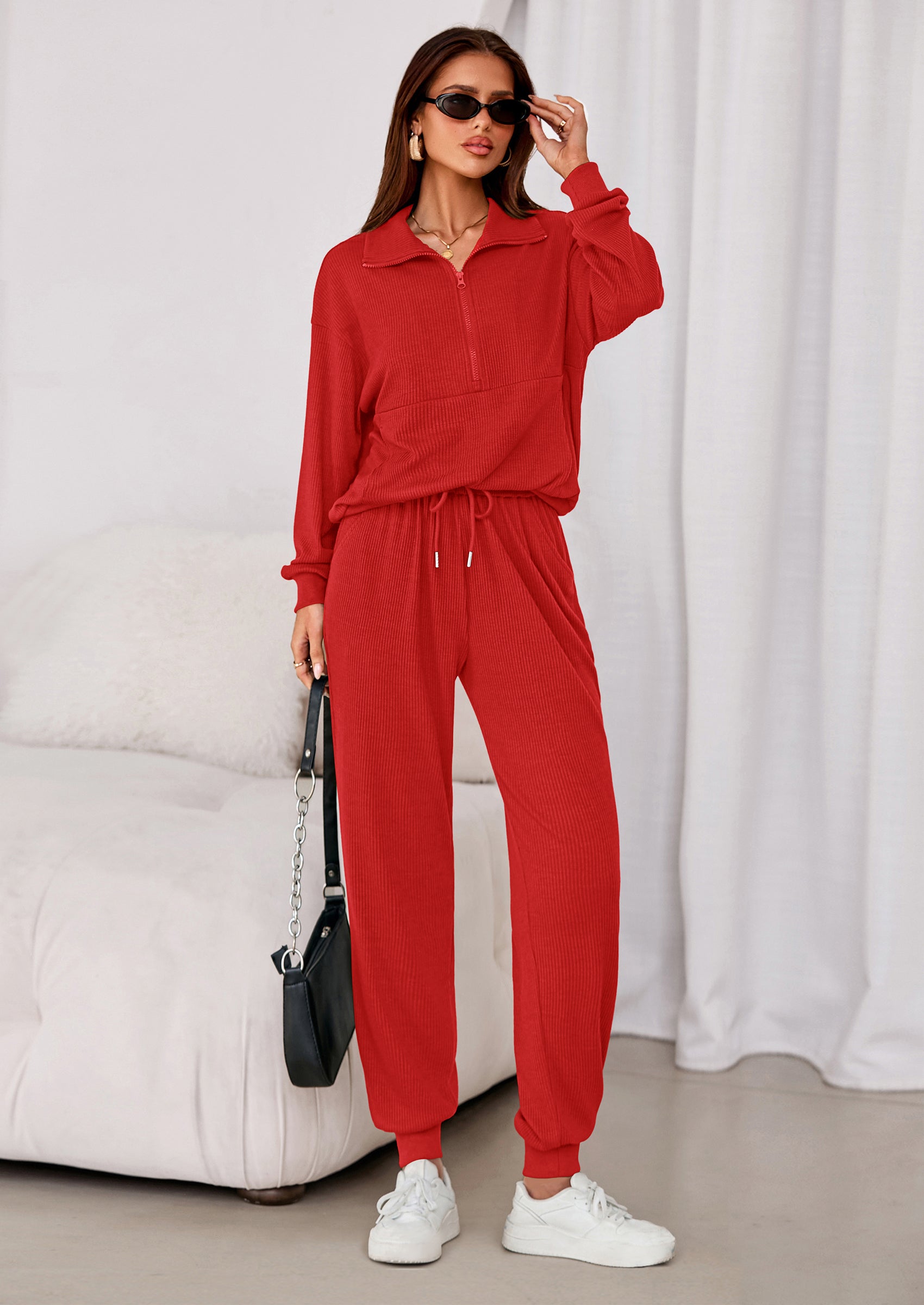 Women's Fall 2 Piece Lounge Sets Zip Up Sweatshirt Jogger Pants Sweat Track Suits Travel Outfit Winter Clothing