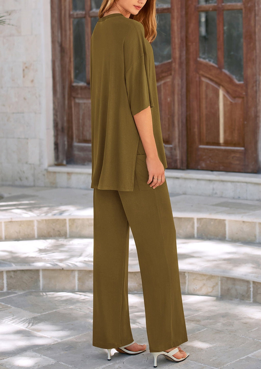Women's 2 Piece Outfits Casual Short Sleeve Pullover Tops and Wide Leg Pants Lounge Sets Tracksuits