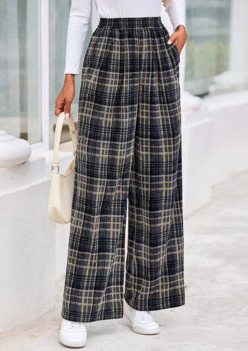 Casual Women's Pants Elastic Waist Palazzo Long Stretchy Wide Leg Trousers Knit Fall Outfits with Pockets