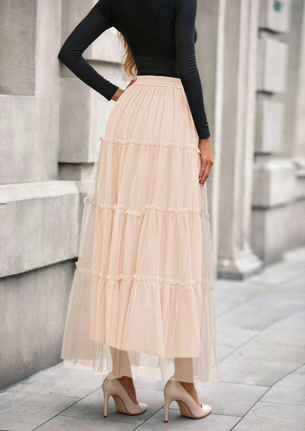 Maxi Skirts for Women Fall Tulle High Waisted Ruffle Flowy A-Line Long Skirt Country Concert Outfits