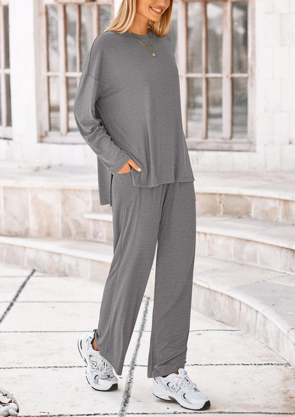 Women's 2 Piece Outfits Casual Short Sleeve Pullover Tops and Wide Leg Pants Lounge Sets Tracksuits