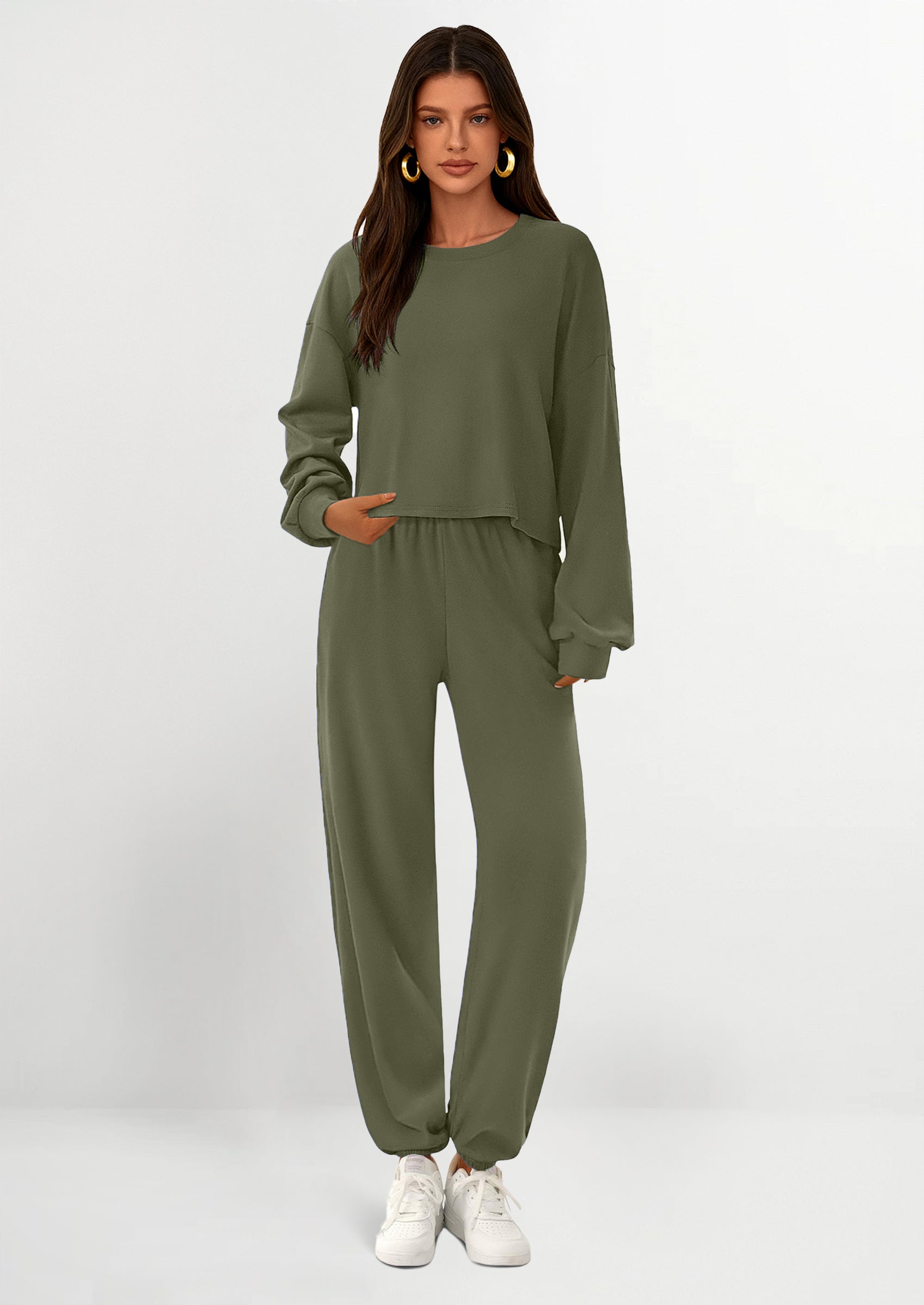 Women's Two Piece Outfits Lounge Sets Long Sleeve Pullover Tops Sweatpants Fall Fashion Matching Clothing