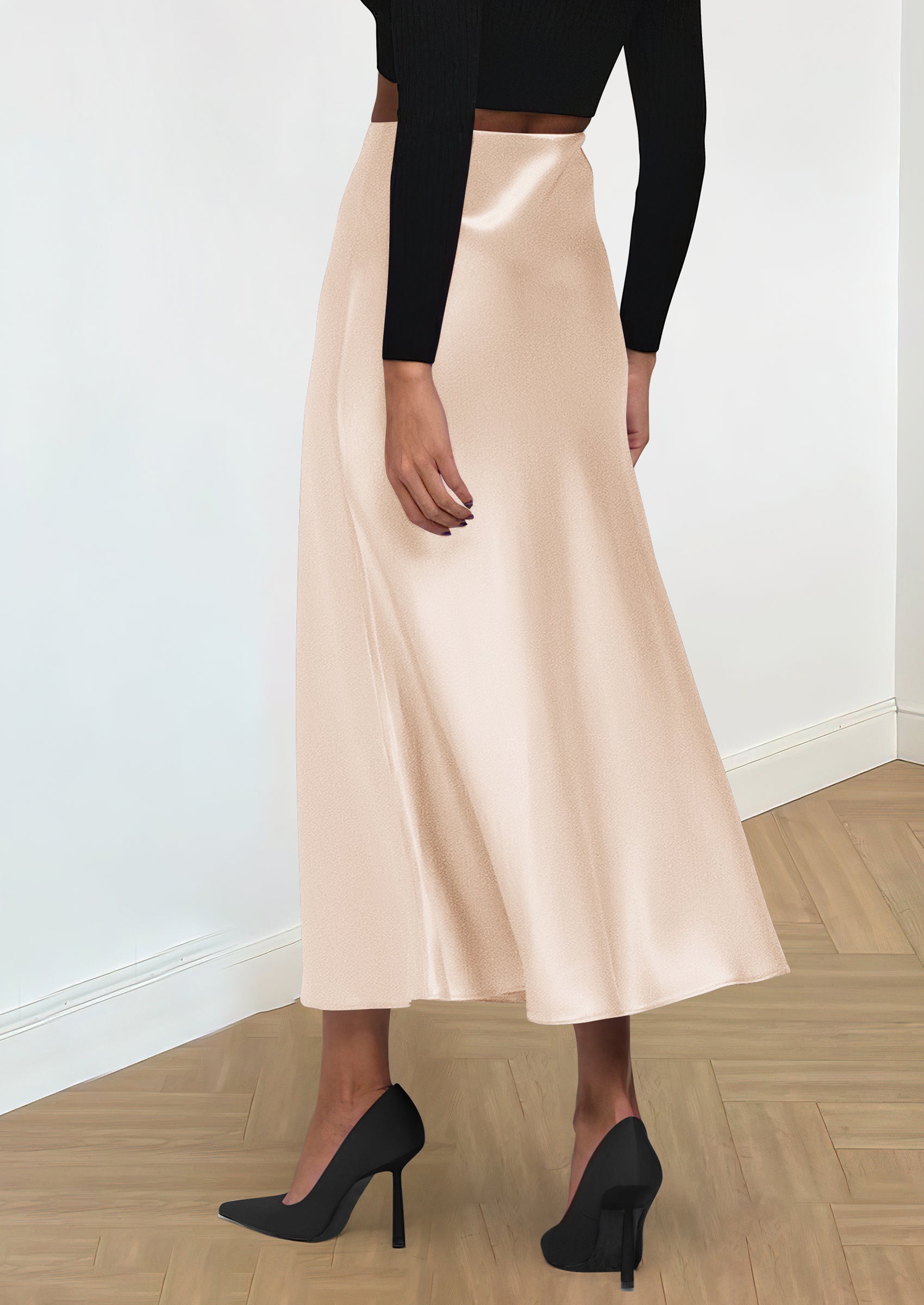 Women's Satin Skirts Dressy Casual Fall High Waisted Cocktail Wedding Flowy Elegant A Line Midi Skirt