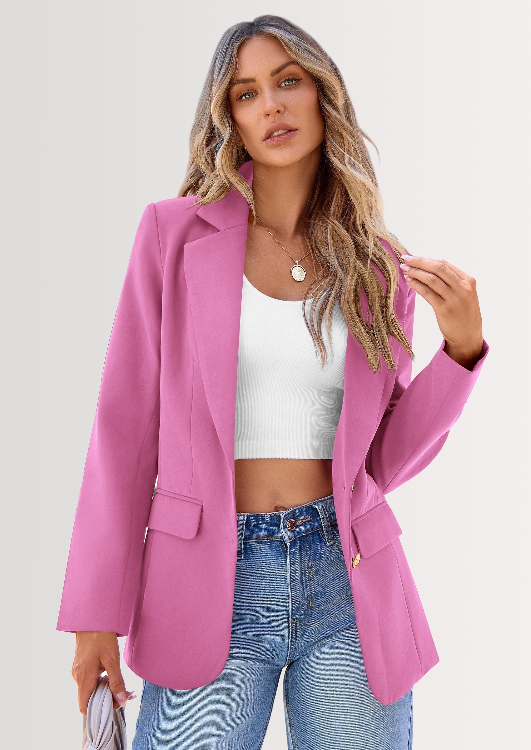 Women's Spring Fall Business Casual Blazers Long Sleeve Notch Lapel Trendy Work Office Blazer Jackets Outerwear
