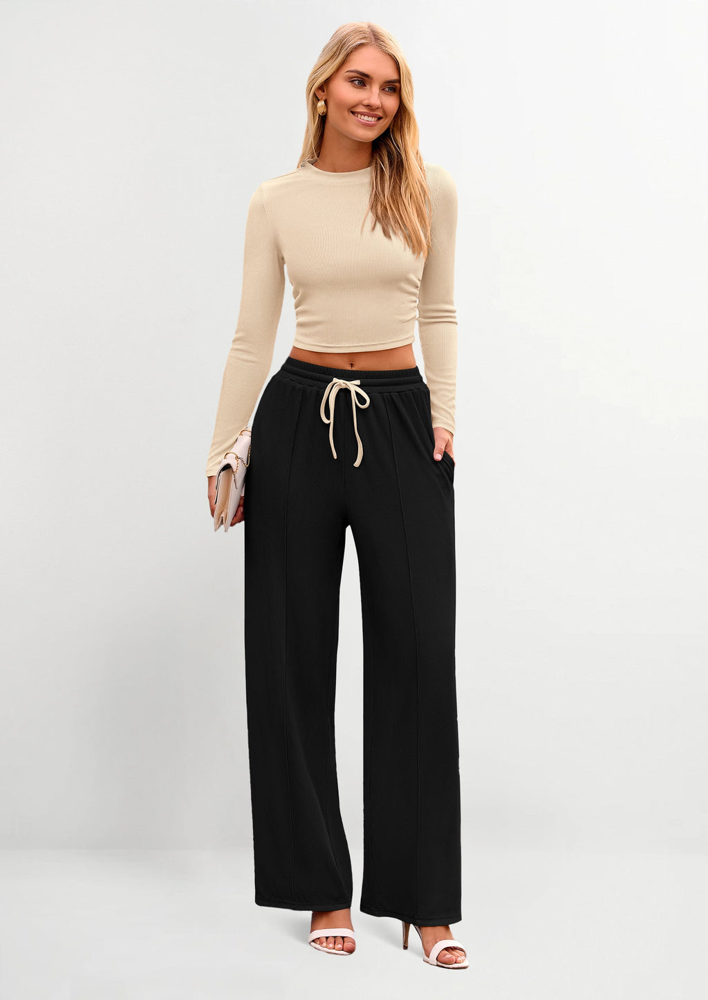 Women's 2 Piece Loungewear Long Sleeve Crop Top Wide Leg Palazzo Pants Set Tracksuits Casual Outfit
