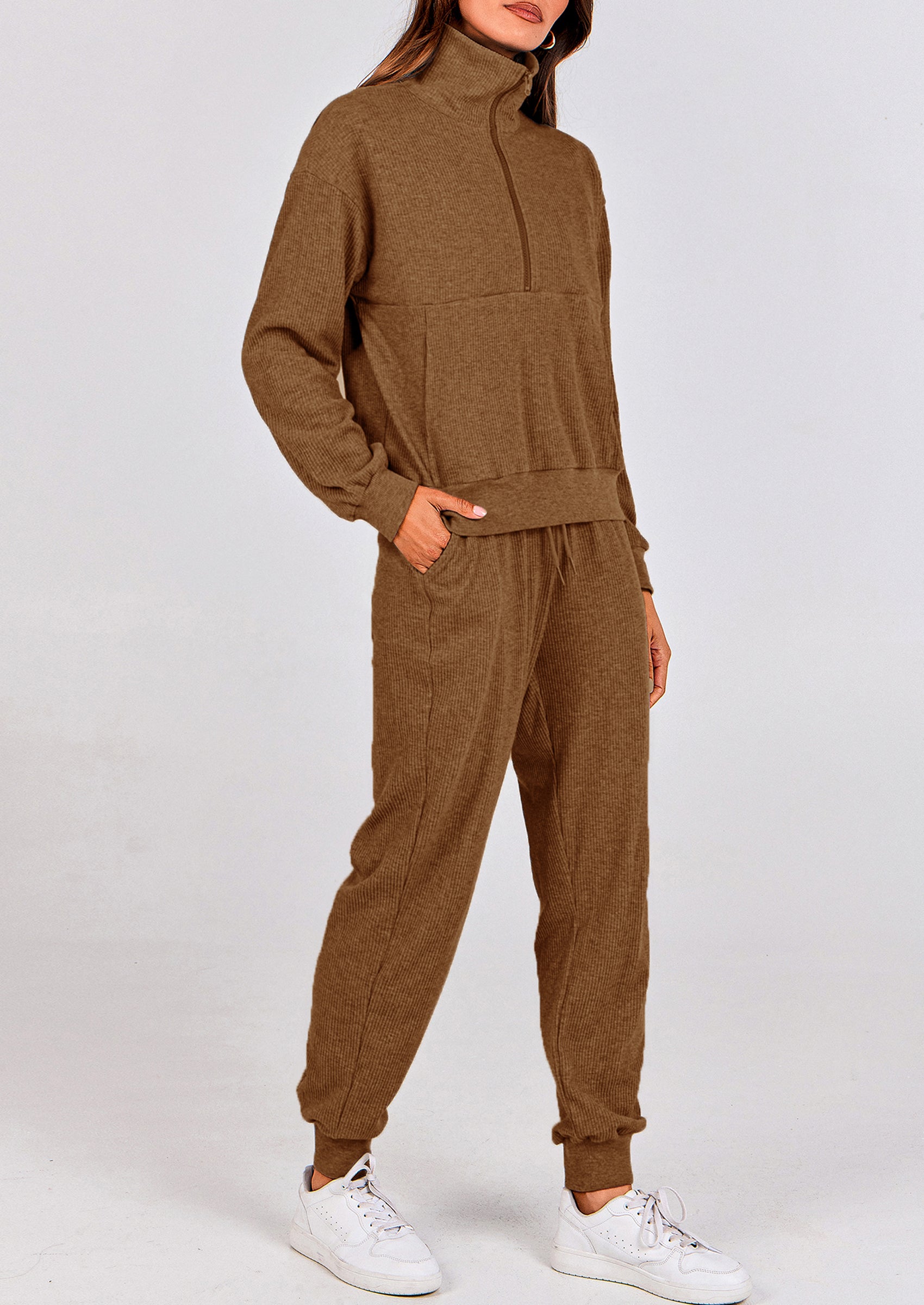 Women's Fall 2 Piece Lounge Sets Zip Up Sweatshirt Jogger Pants Sweat Track Suits Travel Outfit Winter Clothing