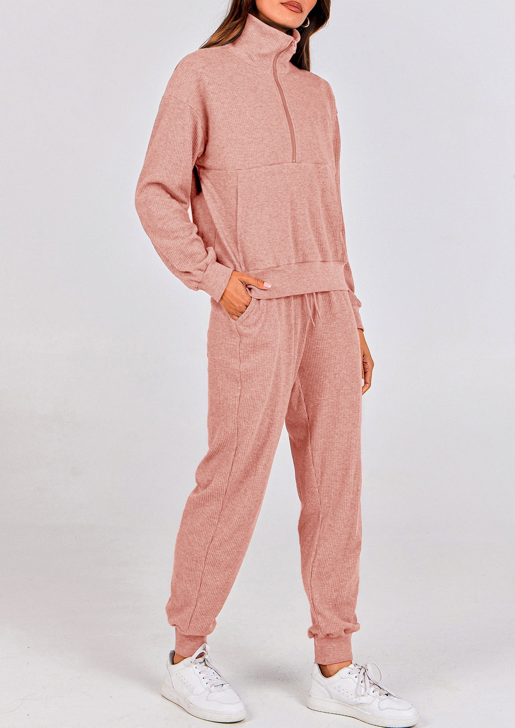 Women's Fall 2 Piece Lounge Sets Zip Up Sweatshirt Jogger Pants Sweat Track Suits Travel Outfit Winter Clothing