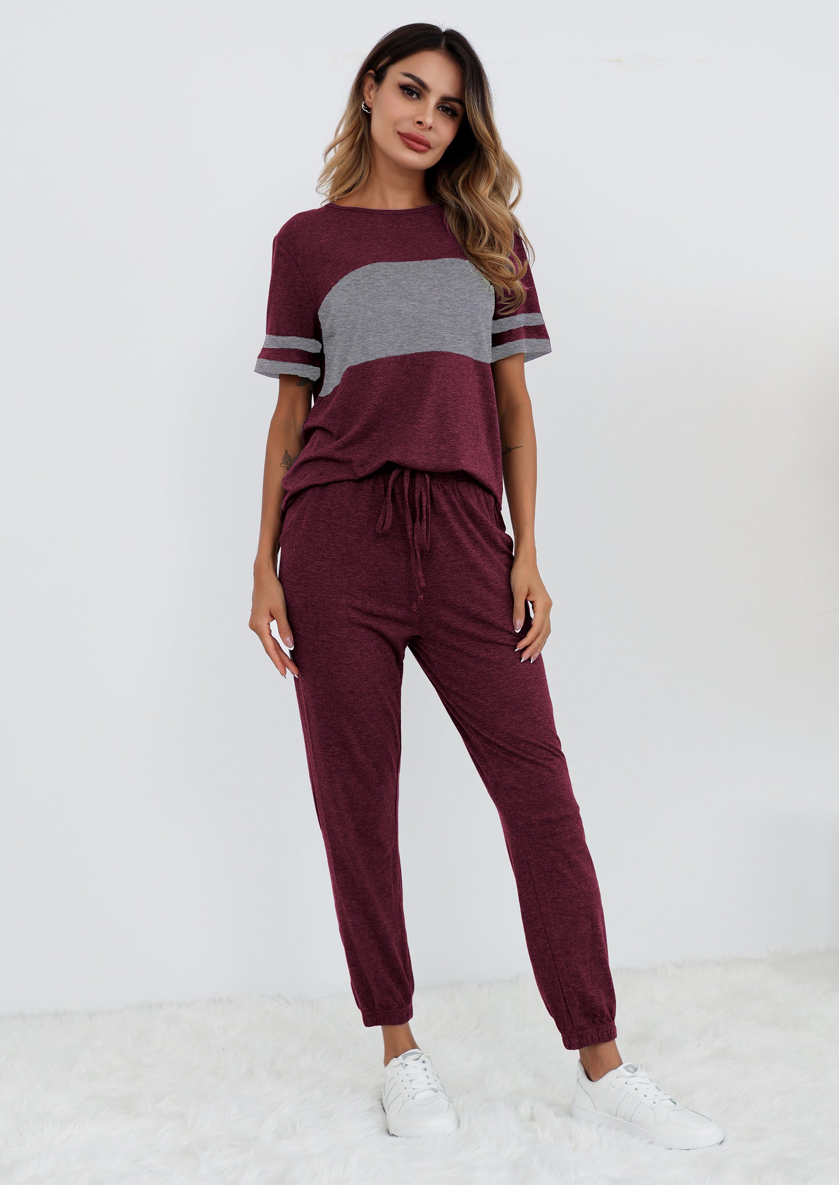 Women's Two Piece Lounge Sets Spring Summer Jogger Pants Vacation Outfits Travel Airplane Matching Clothes