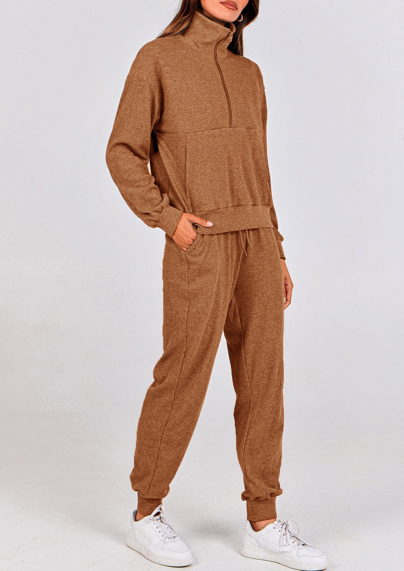 Women's Fall 2 Piece Lounge Sets Zip Up Sweatshirt Jogger Pants Sweat Track Suits Travel Outfit Winter Clothing