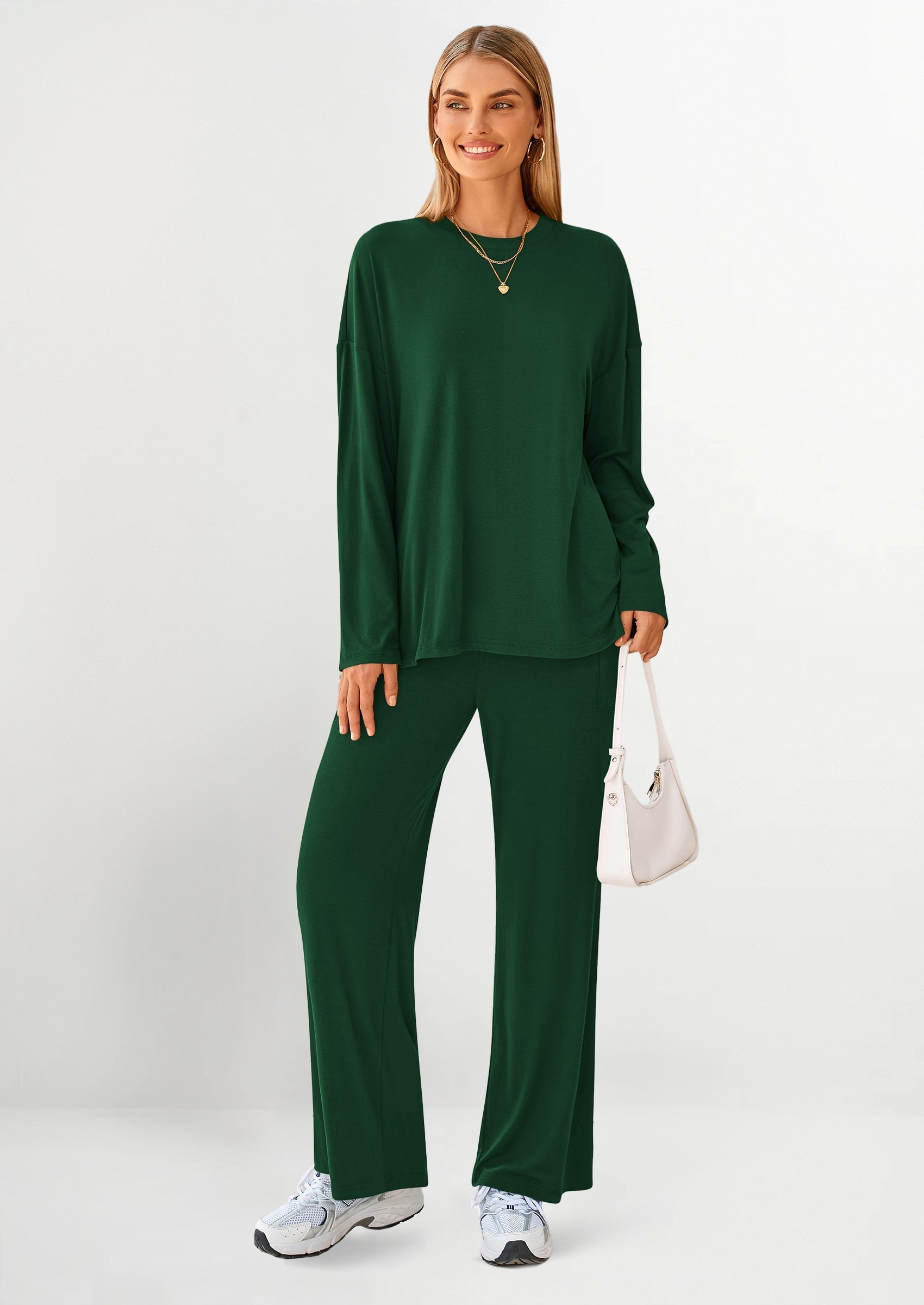 Women's Two Piece Lounge Sets Matching Long Sleeve Shirts Wide Leg Pants Tracksuits Travel Outfits Fall Clothes