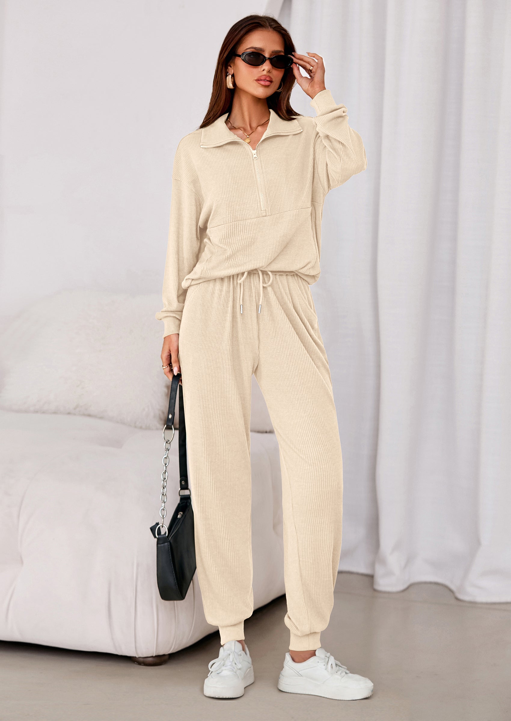 Women's Fall 2 Piece Lounge Sets Zip Up Sweatshirt Jogger Pants Sweat Track Suits Travel Outfit Winter Clothing