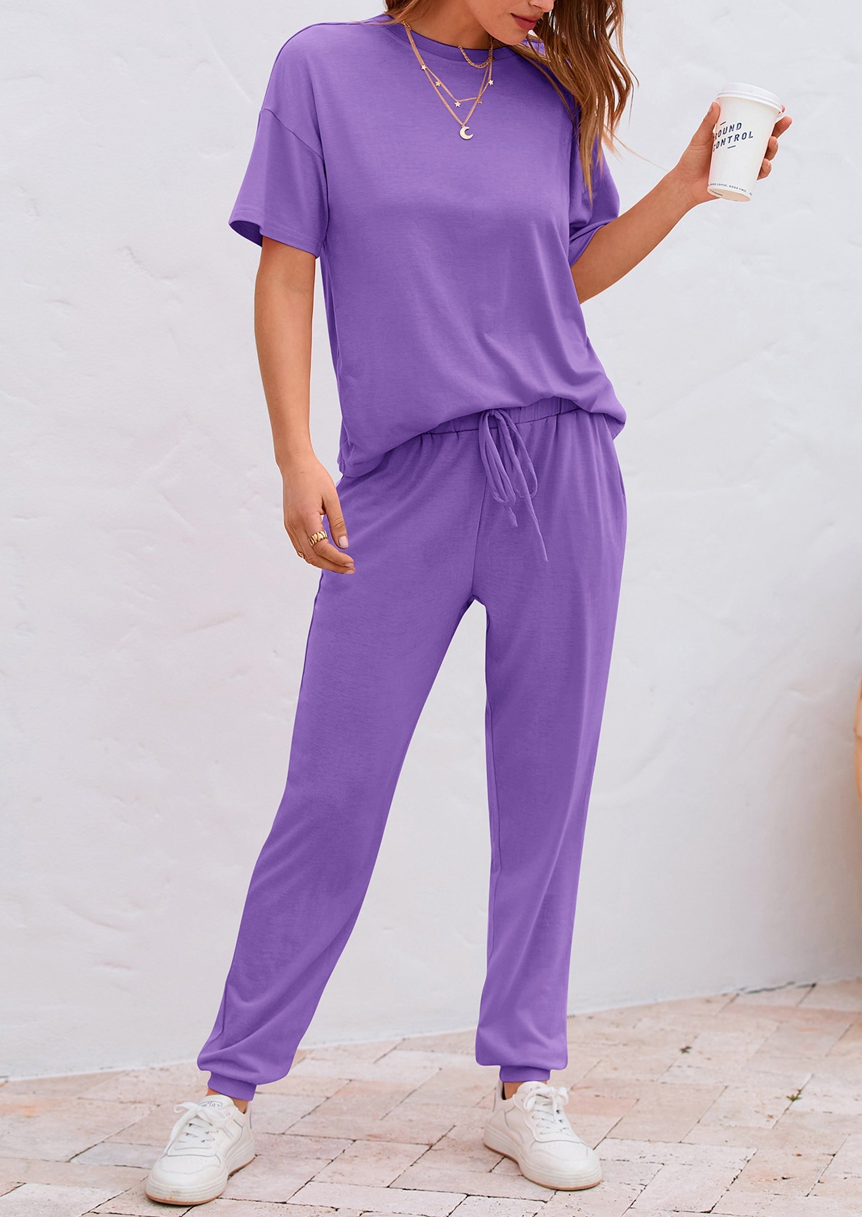 Women's Two Piece Lounge Sets Spring Summer Jogger Pants Vacation Outfits Travel Airplane Matching Clothes