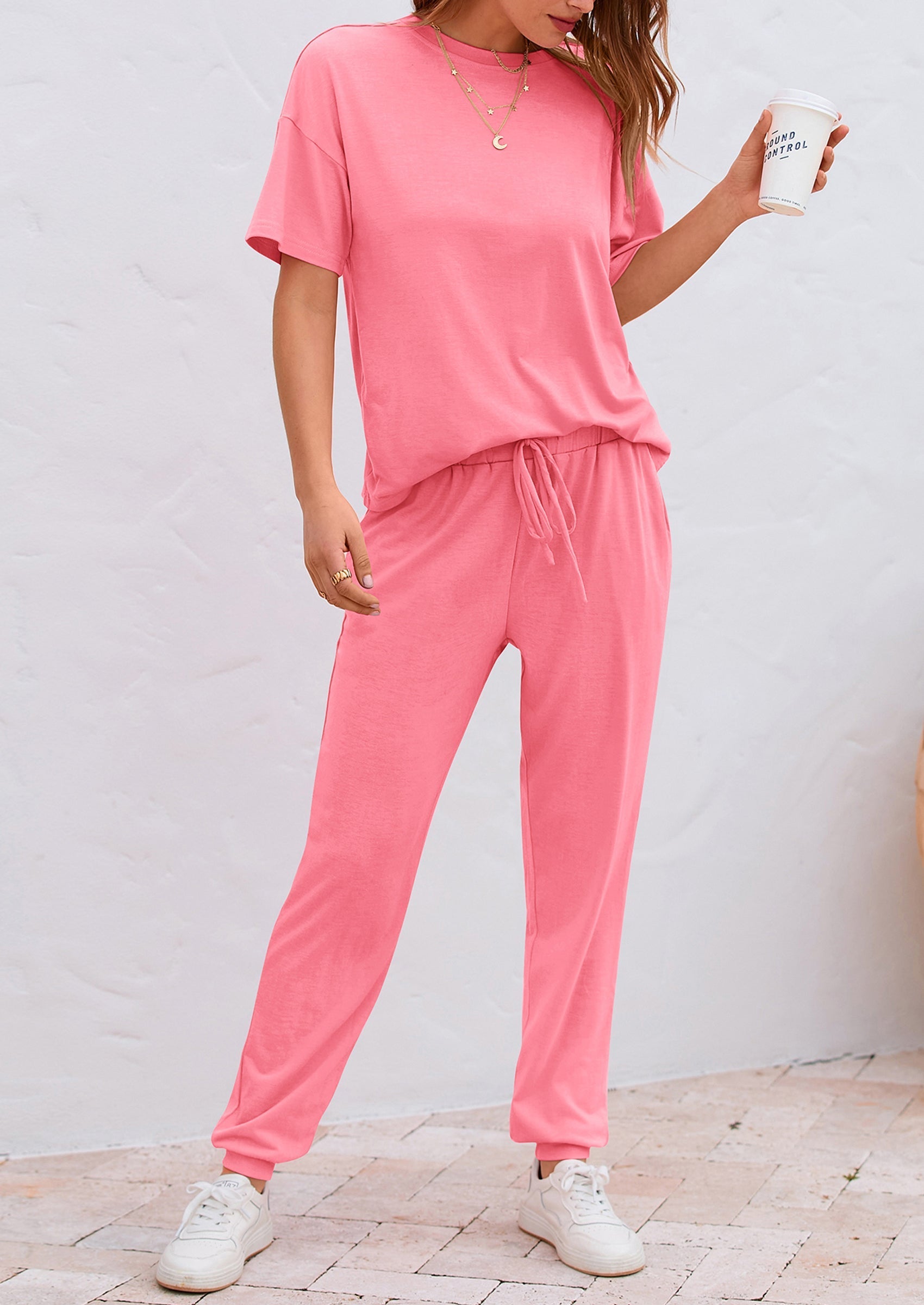 Women's Two Piece Lounge Sets Spring Summer Jogger Pants Vacation Outfits Travel Airplane Matching Clothes