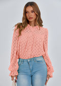 Lace Long Sleeve Tops for Women Eyelet Blouses Dressy Casual Hollow Out Button Down Shirts Summer Outfits