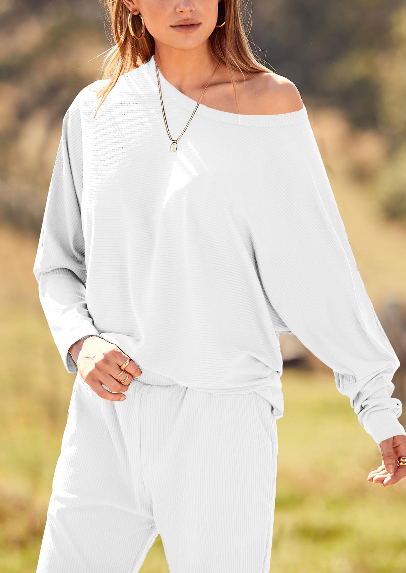 Women's Fall 2 Piece Lounge Set Long Sleeve Tops Ribbed Pants Spring Matching Sweatsuit Travel Outfits Clothes