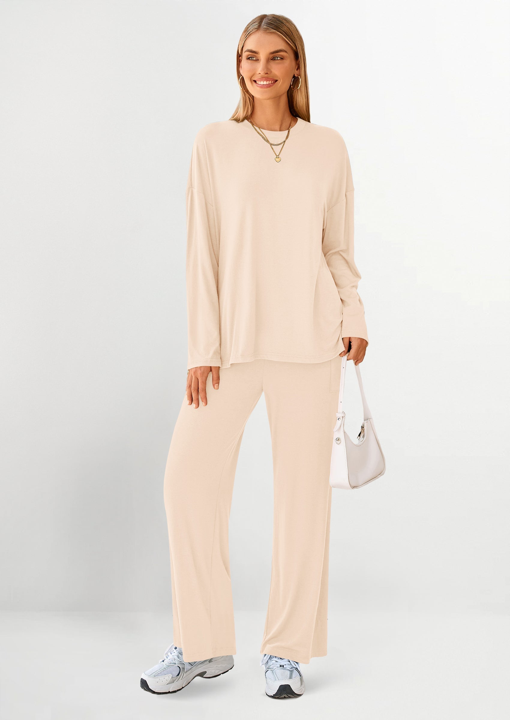 Women's Two Piece Lounge Sets Matching Long Sleeve Shirts Wide Leg Pants Tracksuits Travel Outfits Fall Clothes