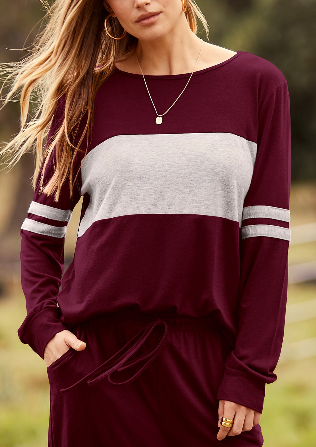 Women's Color Block 2 Piece Spring Tracksuit Crewneck Long Sleeve Tops Long Sweatpants Outfits Lounge Sets
