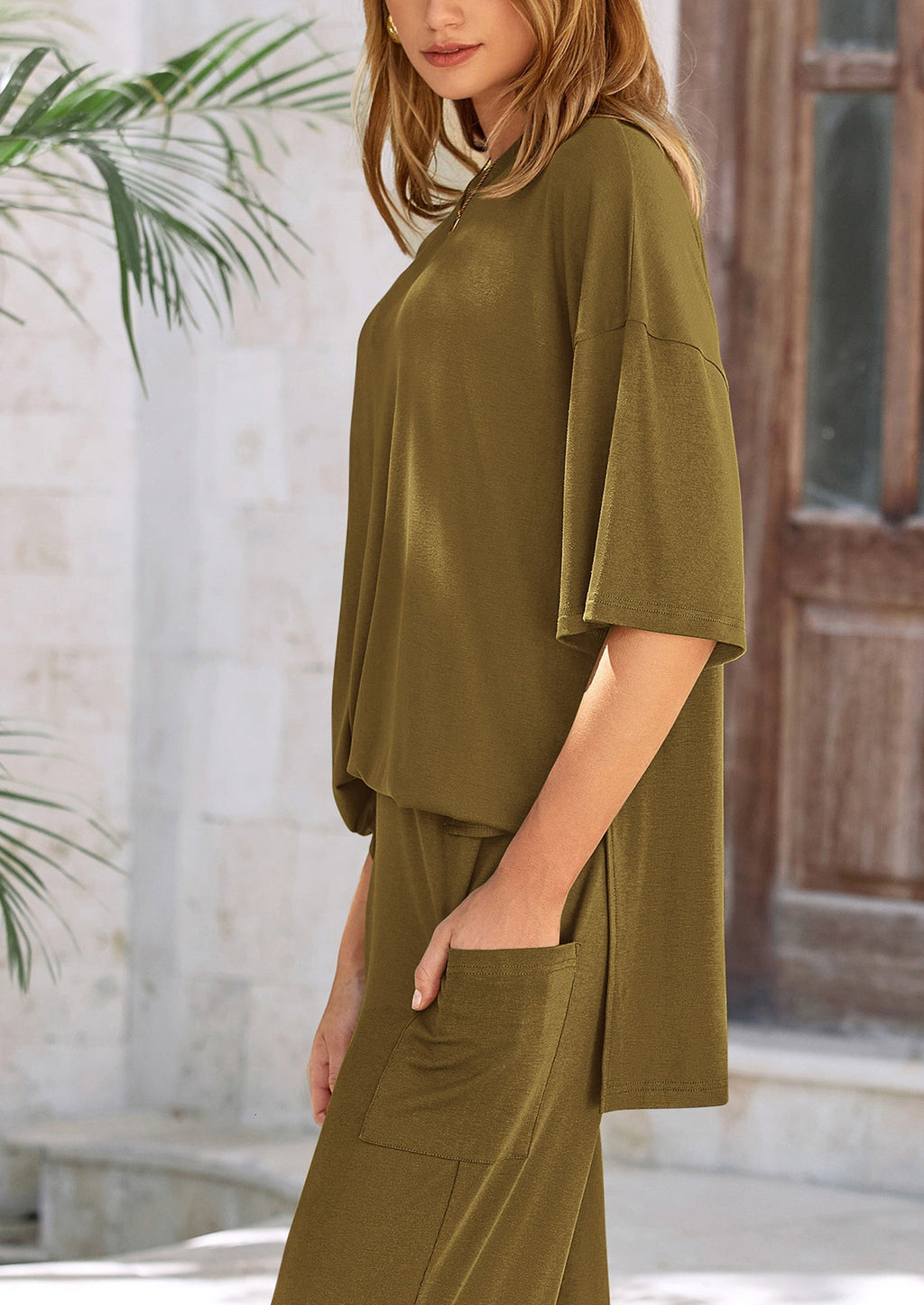 Women's 2 Piece Outfits Casual Short Sleeve Pullover Tops and Wide Leg Pants Lounge Sets Tracksuits