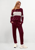 Women's Color Block 2 Piece Spring Tracksuit Crewneck Long Sleeve Tops Long Sweatpants Outfits Lounge Sets