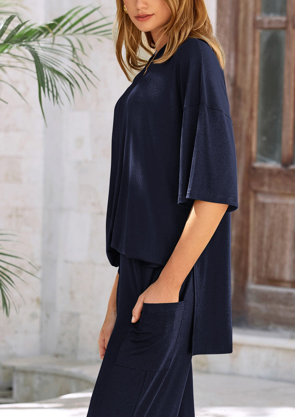 Women's 2 Piece Outfits Casual Short Sleeve Pullover Tops and Wide Leg Pants Lounge Sets Tracksuits
