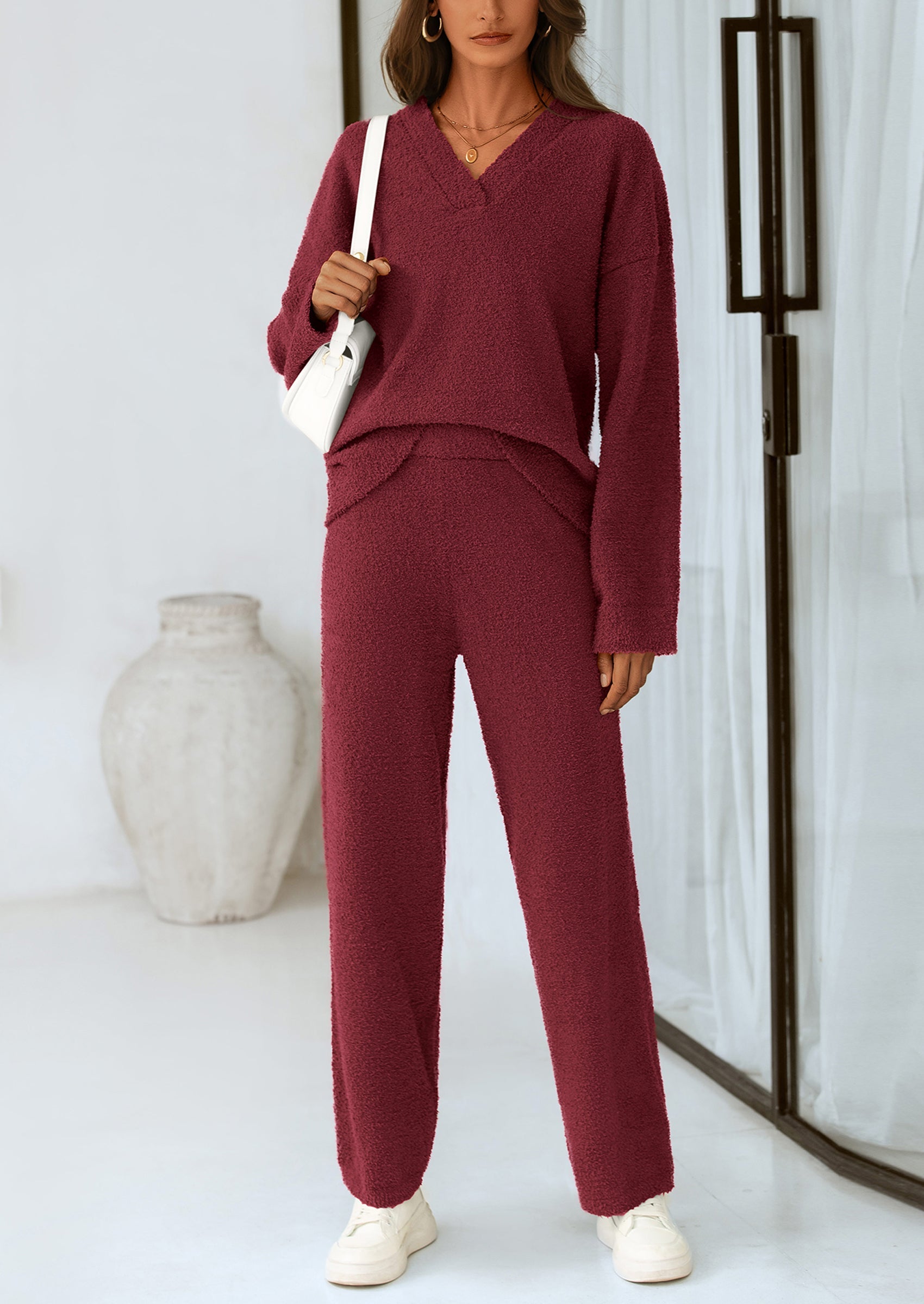 Lounge Sets for Women Two Piece Sweaters Pajama Set Fall Fashion Loungewear Outfits Matching Winter Clothes