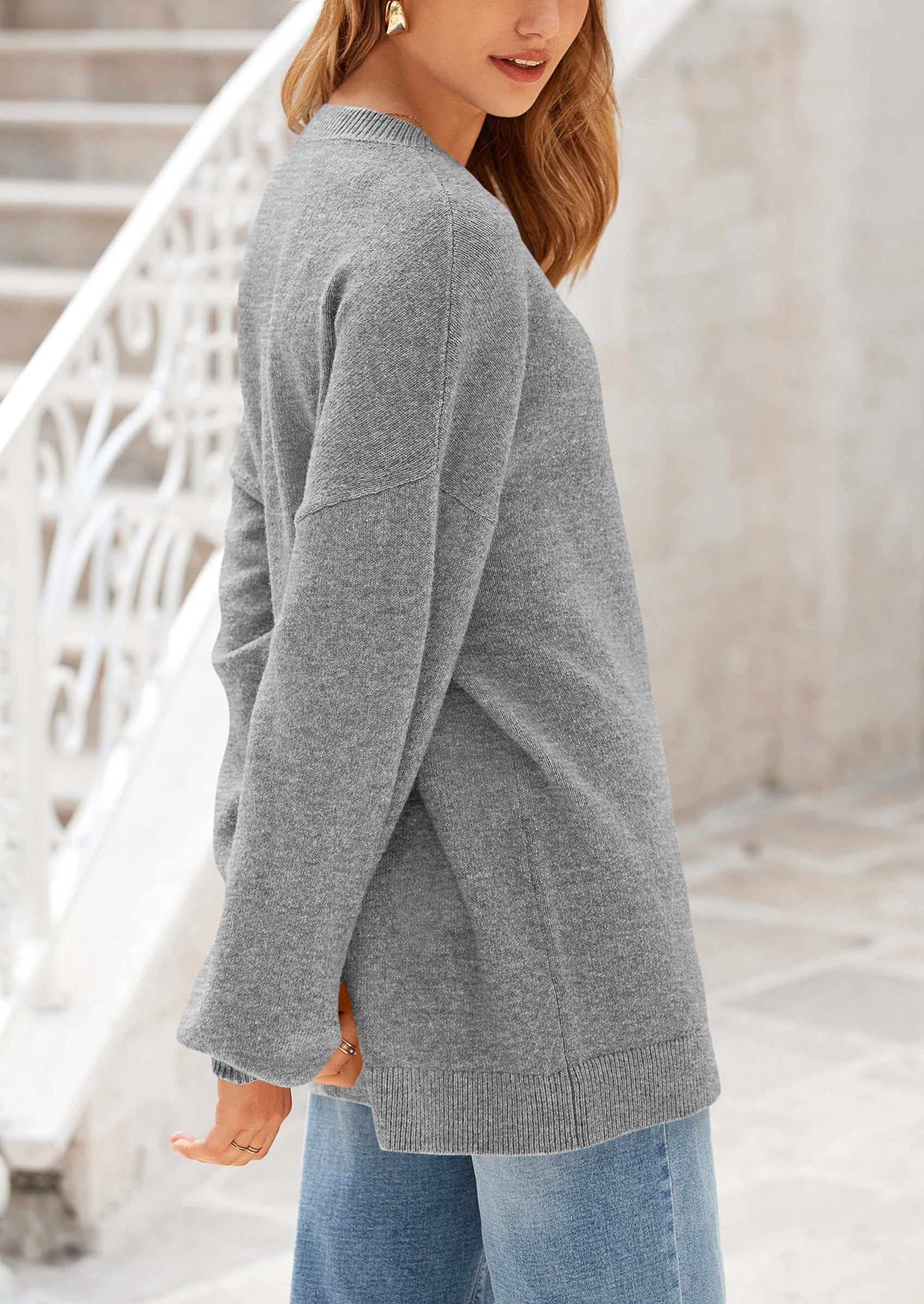 Women's Fall Sweaters Casual Crew Neck Long Sleeve Pullover Tops Ribbed Knit Loose Fit Winter Clothes