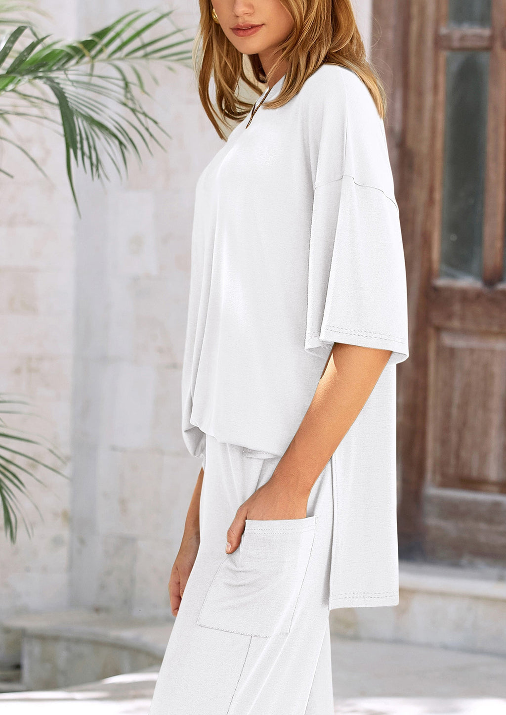 Women's 2 Piece Outfits Casual Short Sleeve Pullover Tops and Wide Leg Pants Lounge Sets Tracksuits