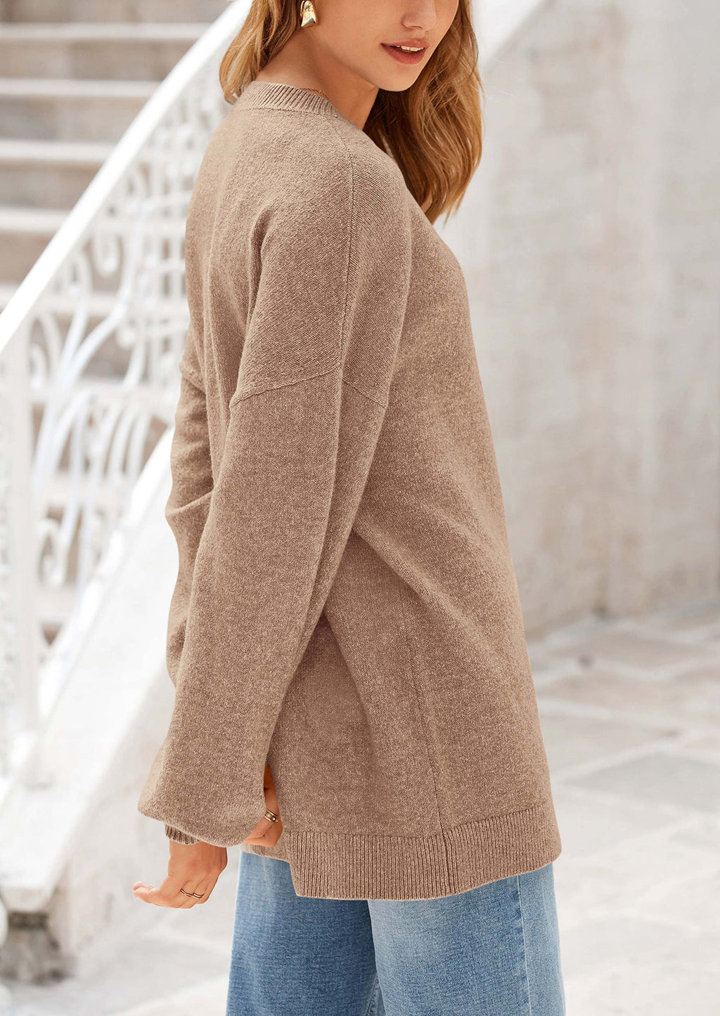 Women's Fall Sweaters Casual Crew Neck Long Sleeve Pullover Tops Ribbed Knit Loose Fit Winter Clothes