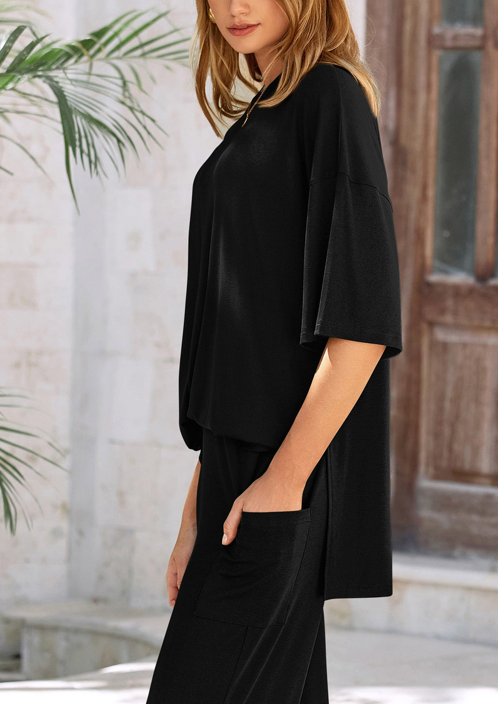 Women's 2 Piece Outfits Casual Short Sleeve Pullover Tops and Wide Leg Pants Lounge Sets Tracksuits